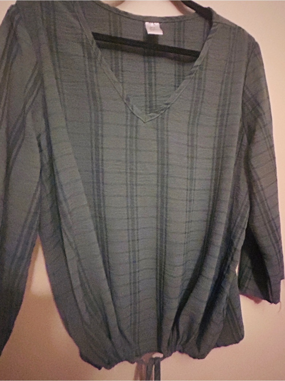just be Olive Green Striped V-Neck Blouse
